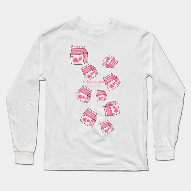 Strawberry Milk Long Sleeve T-Shirt by JustNadia